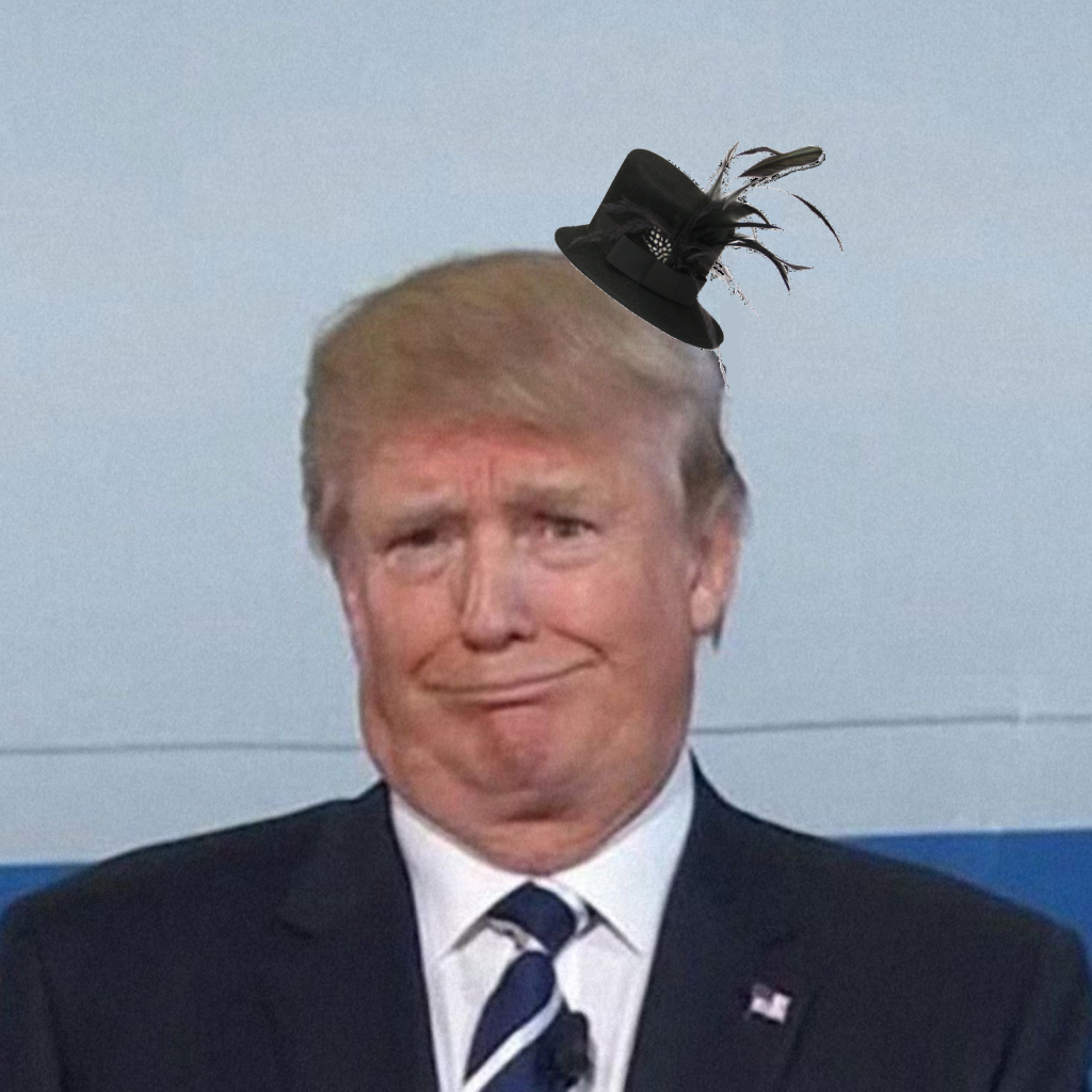 President Trump wearing a small fascinator hat.