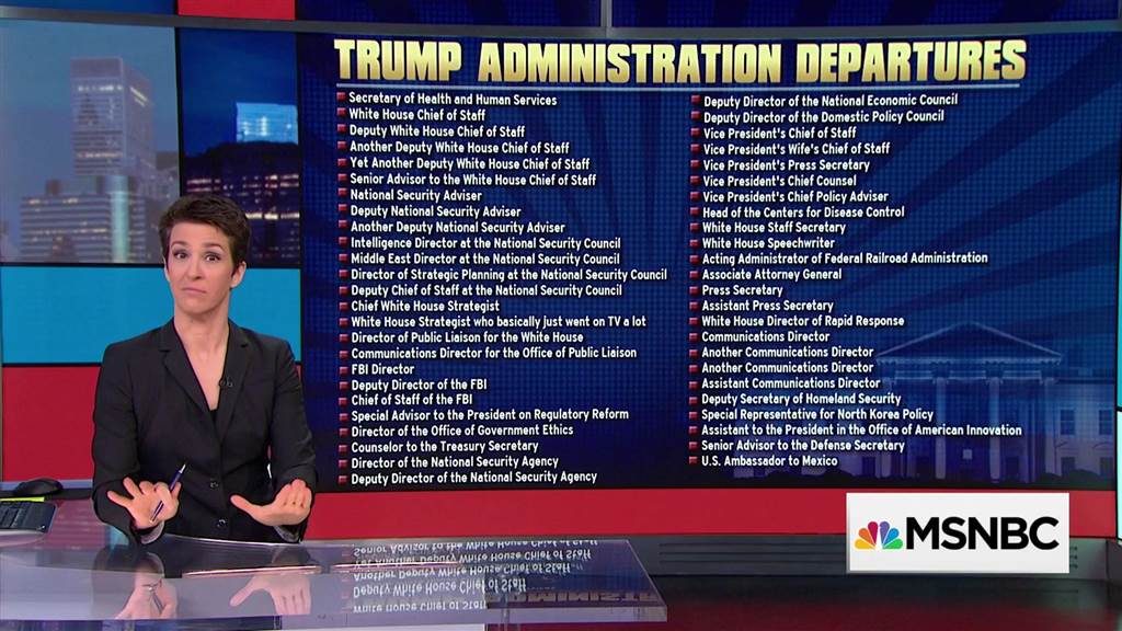 List of Departed Trump Administration list on Rachel Maddow Show.