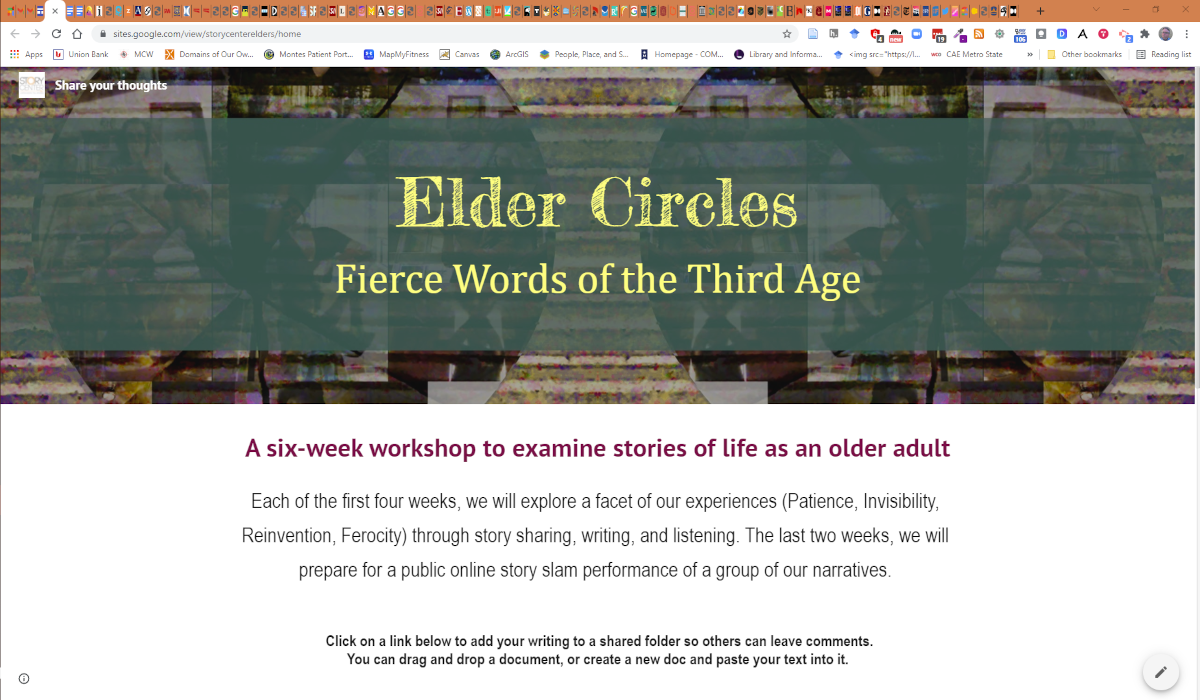 Screenshot of a website I made for the Elder's Circle storytelling workshop for storycenter.org.